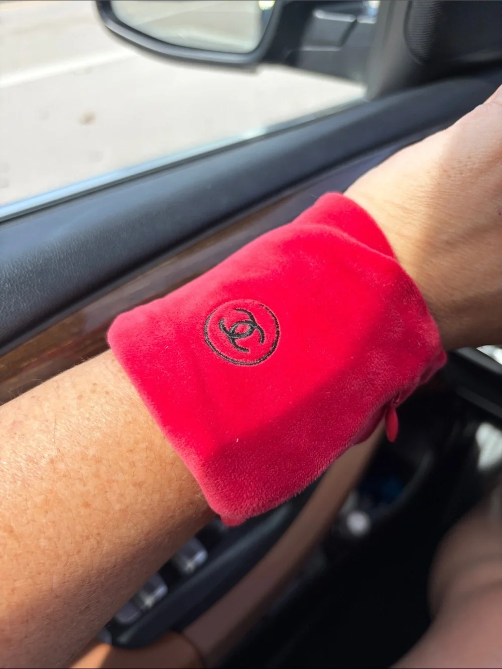 CHANEL Hot Pink Velvet CC Logo Pouches - Pair (wristbands)